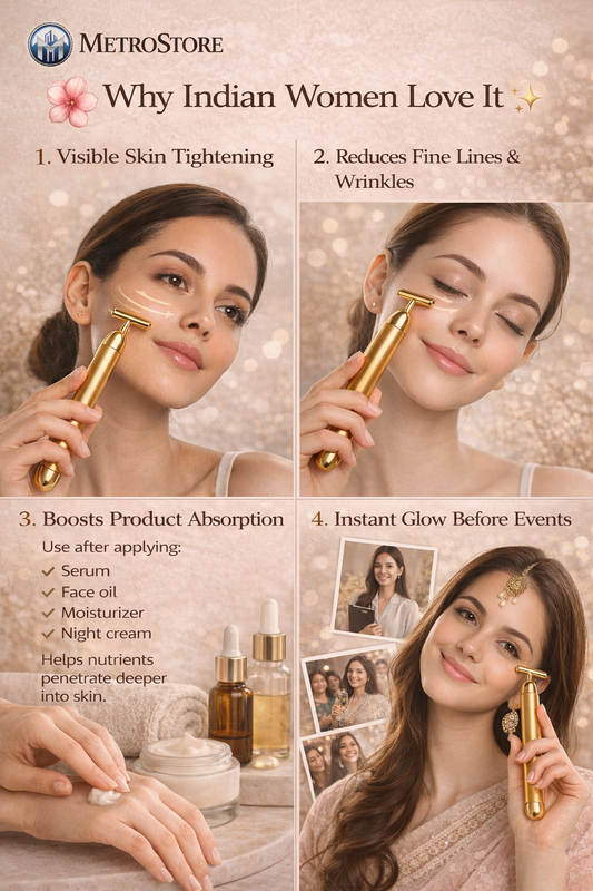 MetroStore™ 24K Gold Premium Facial Massager | Deep Relaxation & Stress Relief | Waterproof & Silent