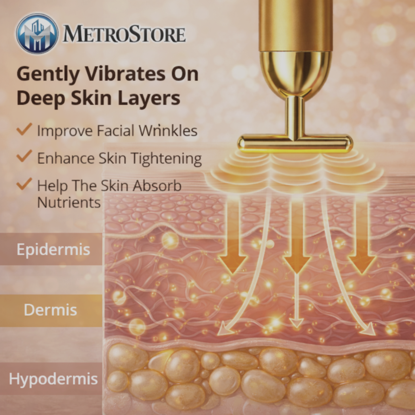 MetroStore™ 24K Gold Premium Facial Massager | Deep Relaxation & Stress Relief | Waterproof & Silent