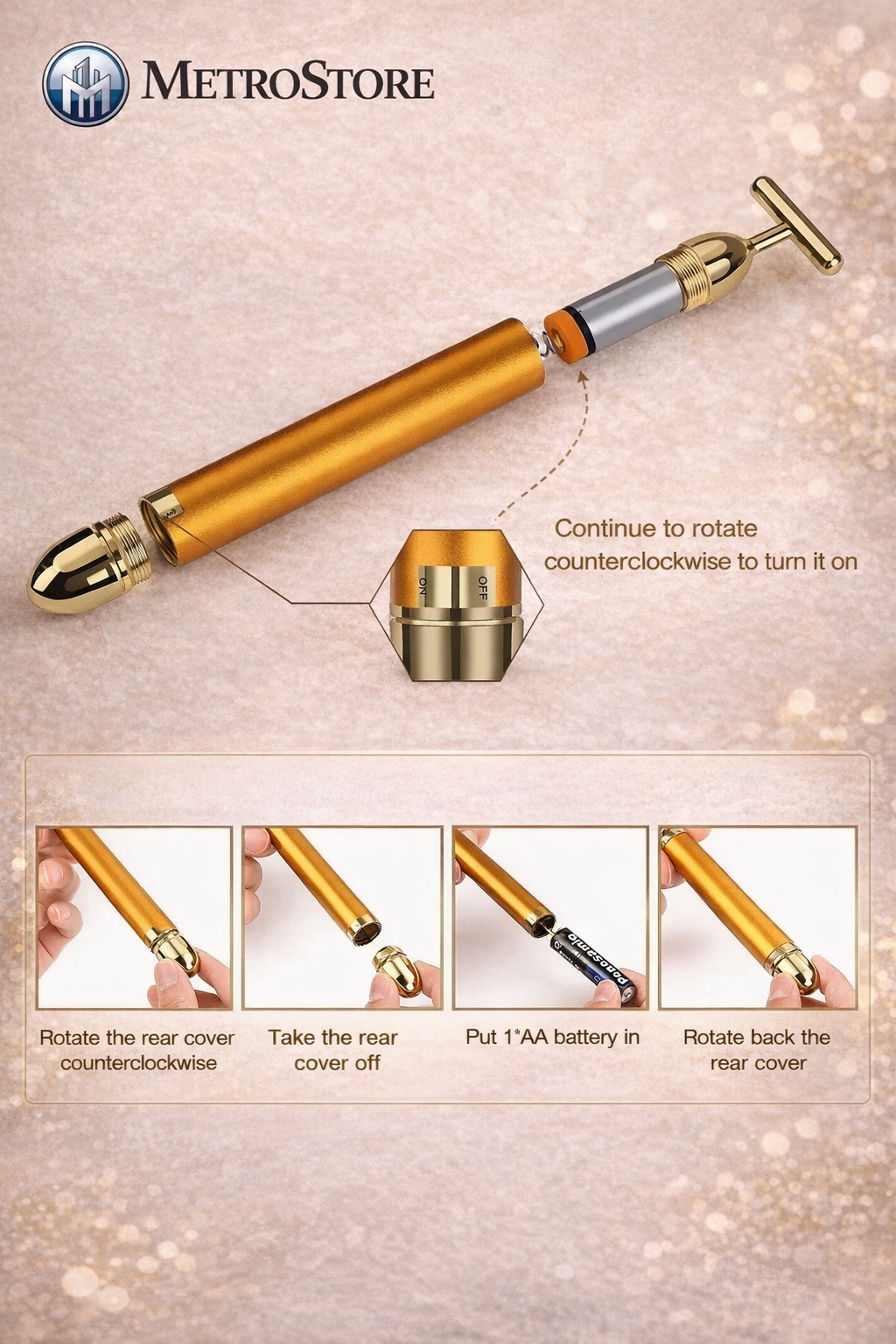 MetroStore™ 24K Gold Premium Facial Massager | Deep Relaxation & Stress Relief | Waterproof & Silent