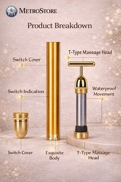 MetroStore™ 24K Gold Premium Facial Massager | Deep Relaxation & Stress Relief | Waterproof & Silent