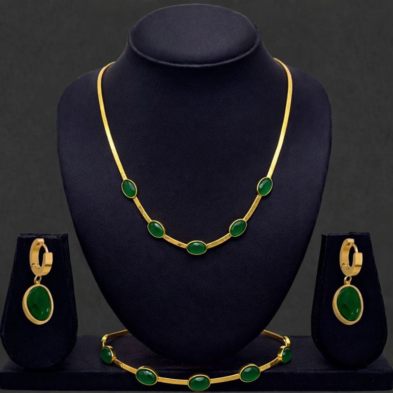 ✨🌿 Stunning Oval Crystal Necklace Set with Bracelet