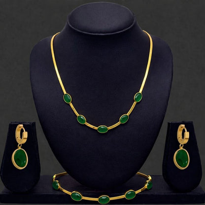 ✨🌿 Stunning Oval Crystal Necklace Set with Bracelet