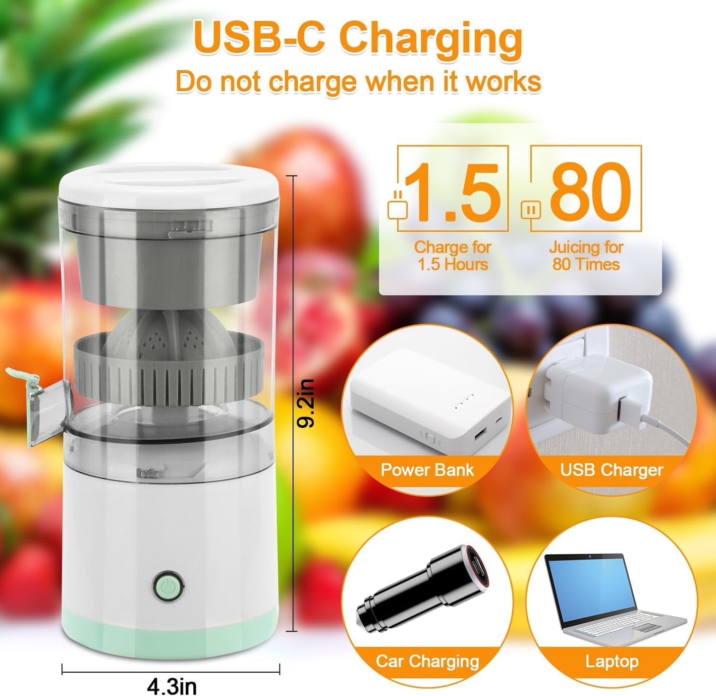 🍊Electric Citrus Juicer | Easy One-Button Operation | Rechargeable Portable  | Fresh Juice in Seconds | Travel & Home Use 🍹
